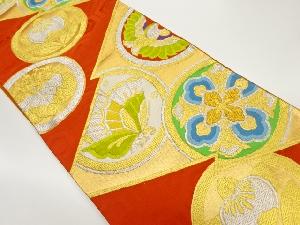 松皮菱に丸文・蝶・花鳥模様織出し袋帯